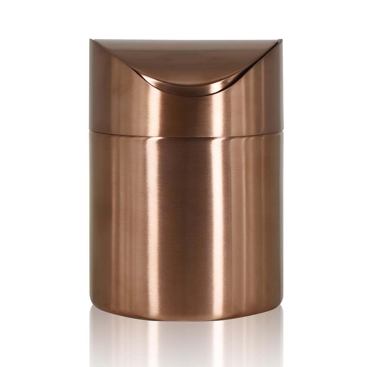 Stainless Steel Trash Can with Swing Lid, Mini Countertop Trash Bin Bathroom, Golden Desktop Garbage Cans Tiny Kitchen Waste Bins with Trash Bag