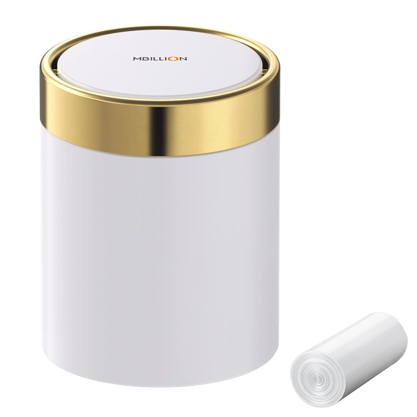 Mbillion Small Trash Can with Swing Lid 2.4 Gallons/9 Liter, Mini Trash Can with lid, Stainless Steel Cylindrical Garbage Can for Home and Office Bathroom Bedroom, for Ground and Desktop(Black)