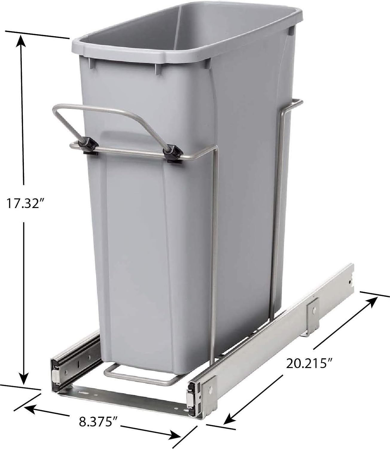 Knape & Vogt RS-PSW9-1-20-P 17 in. H x 8 in. W x D Steel in-Cabinet 20 Qt. Single Platinum Pull Out Trash Can