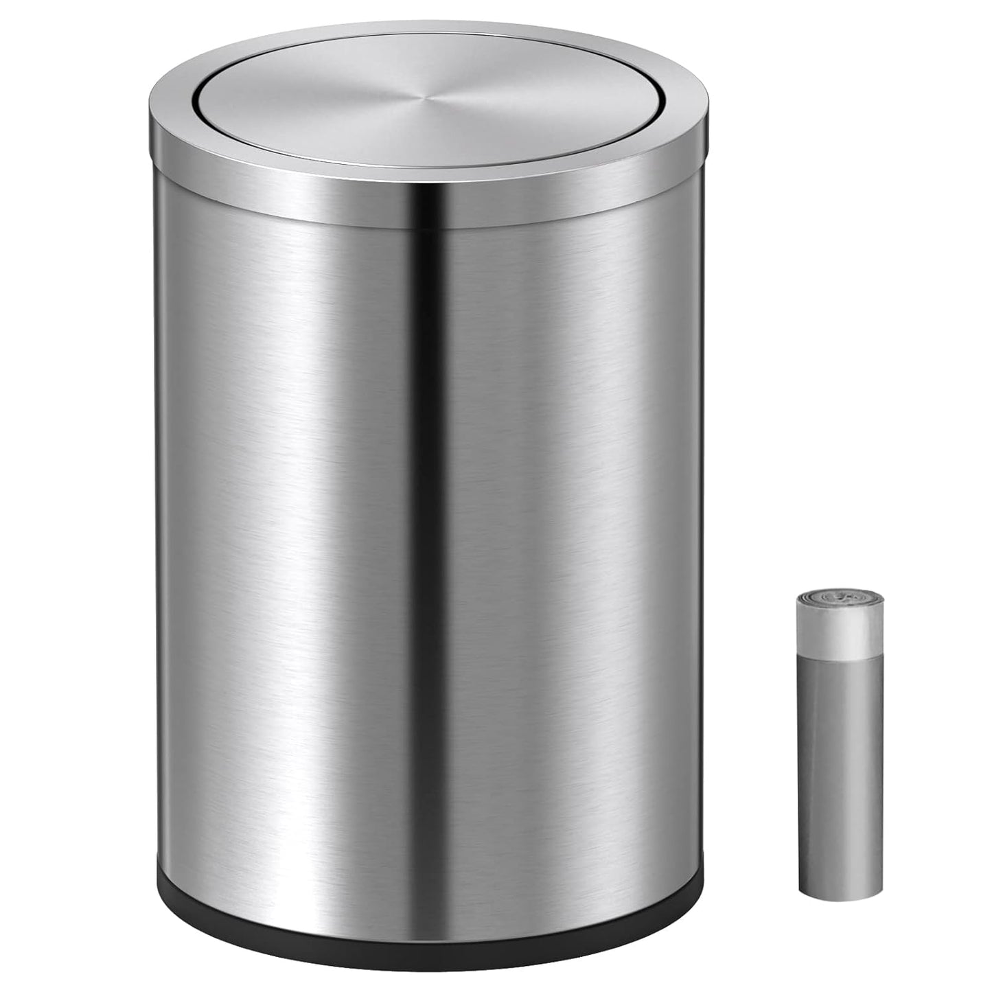 Mbillion Small Trash Can with Swing Lid 2.4 Gallons/9 Liter, Mini Trash Can with lid, Stainless Steel Cylindrical Garbage Can for Home and Office Bathroom Bedroom, for Ground and Desktop(Black)