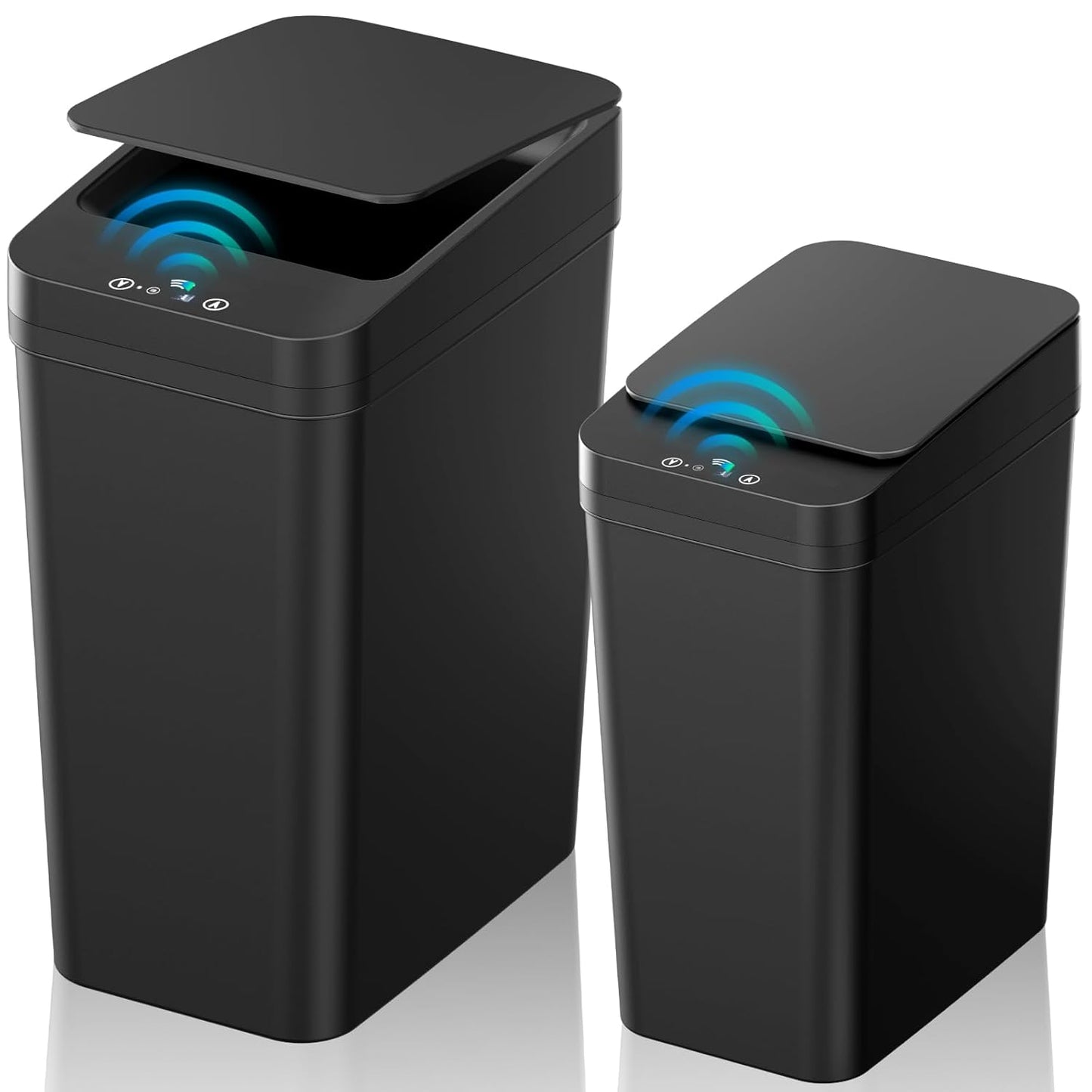 Bathroom Trash Can with Lid, KOEYLE 2 Pack 2.2 Gallon Automatic Touchless Garbage Can, Small Motion Sensor Smart Trash Can, Slim Waterproof Trash Bin for Bedroom, Bathroom, Office, Living Room (Black)