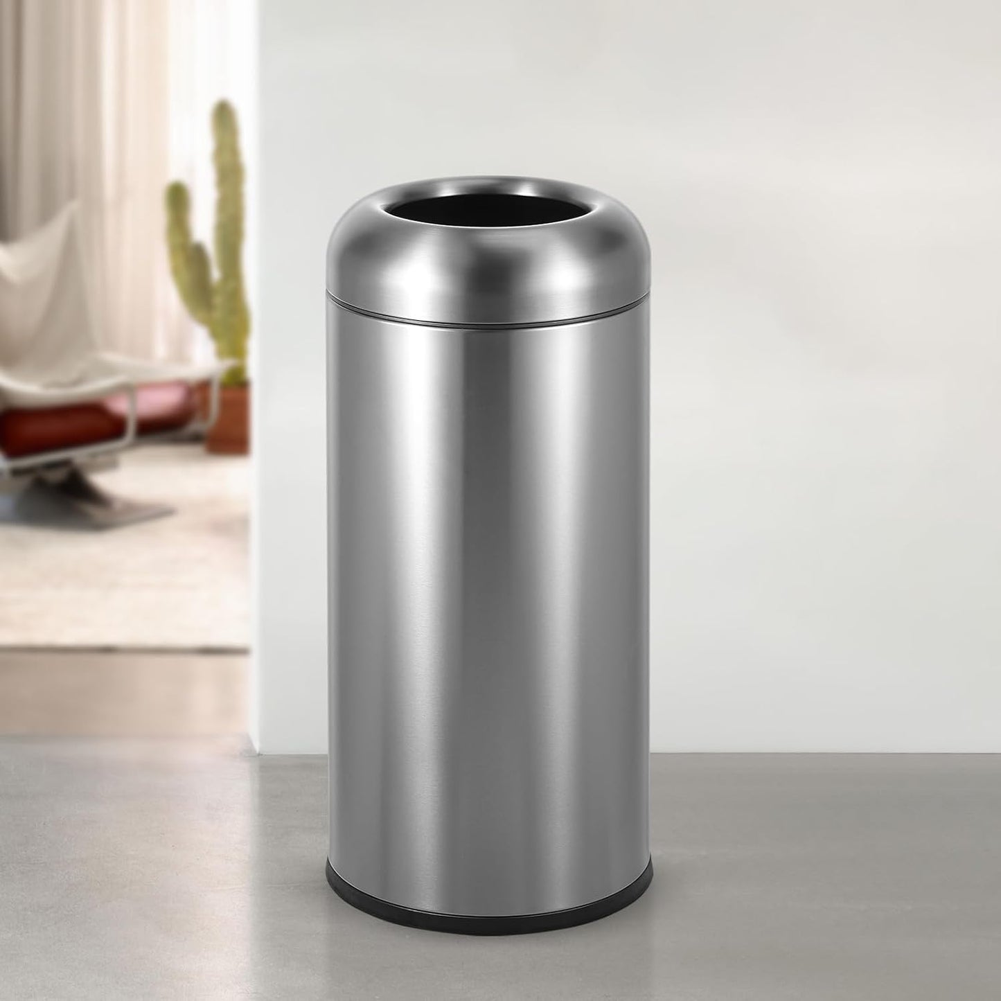 BEAMNOVA 16.5 Gallon Trash Can Black Open Top Outdoor Indoor Commercial Stainless Steel Industrial Waste Basket Container, Metallic Black Large Garbage Enclosure with Lid
