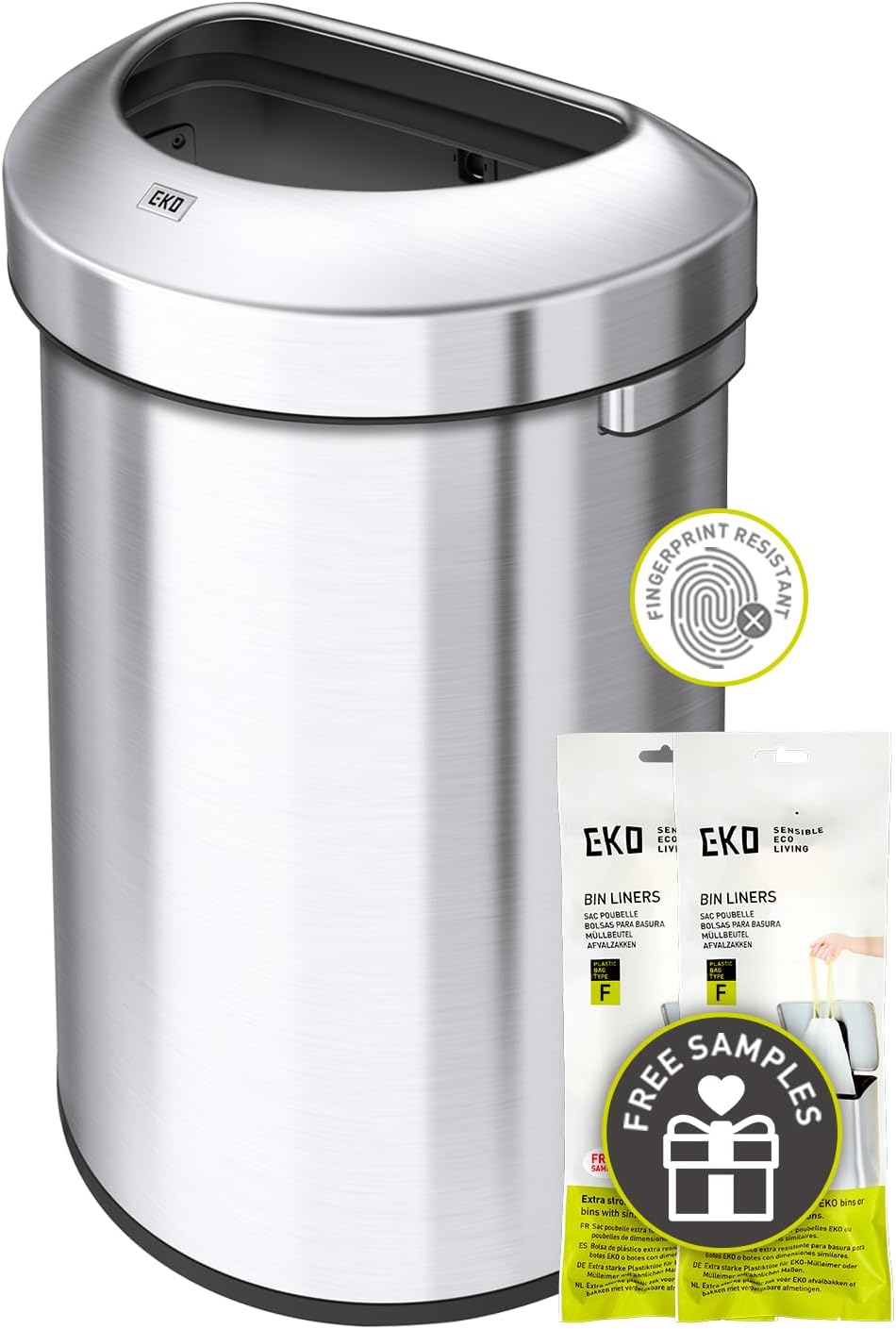 EKO Eternal 56L/15 Gallon Large Capacity Tall Commercial Trash Can, Round Open Top Waste Bin for Indoor and Outdoor, Black Steel Heavy-Duty, Durable Metal Garbage Bin for Home, Office, Restaurant