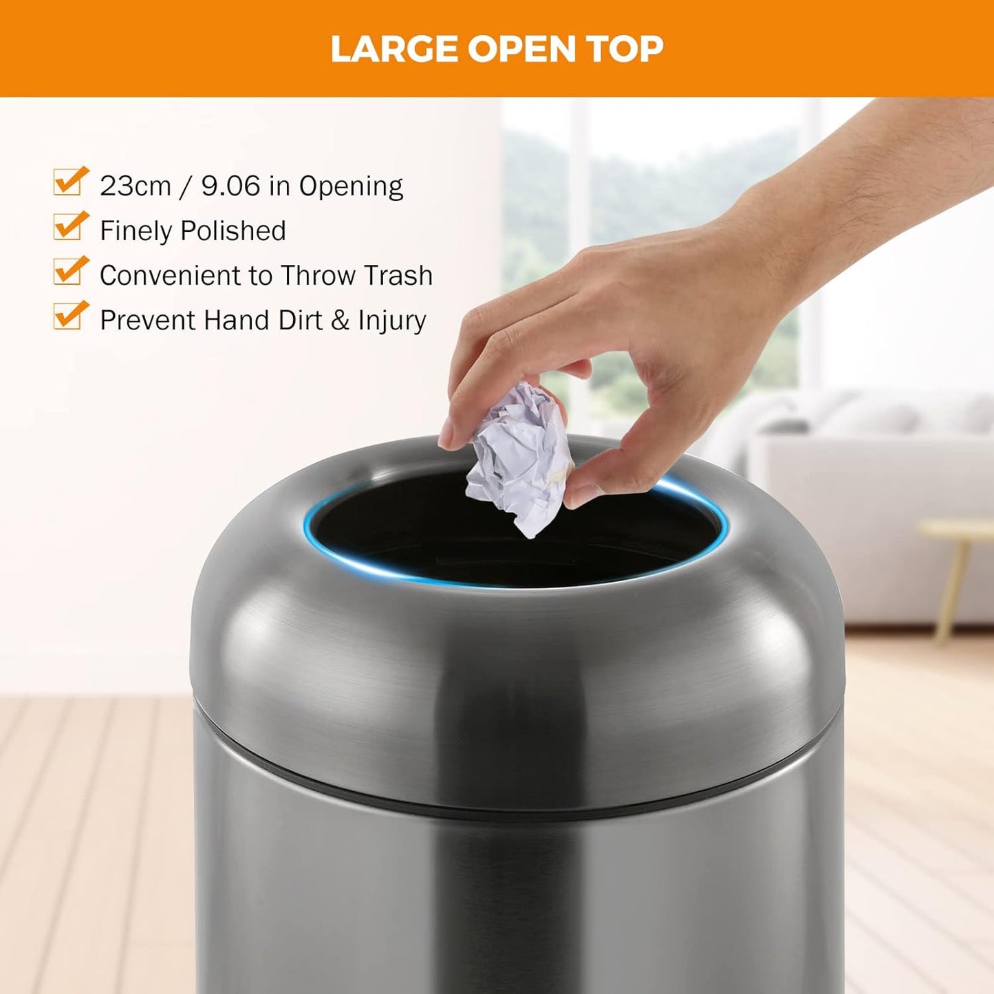 BEAMNOVA 16.5 Gallon Trash Can Black Open Top Outdoor Indoor Commercial Stainless Steel Industrial Waste Basket Container, Metallic Black Large Garbage Enclosure with Lid