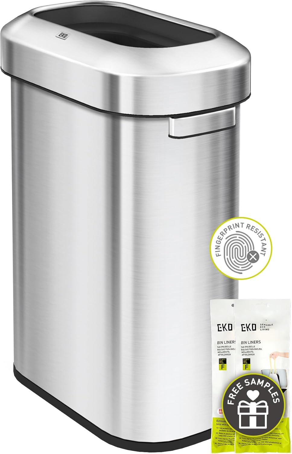 EKO Eternal 56L/15 Gallon Large Capacity Tall Commercial Trash Can, Round Open Top Waste Bin for Indoor and Outdoor, Black Steel Heavy-Duty, Durable Metal Garbage Bin for Home, Office, Restaurant
