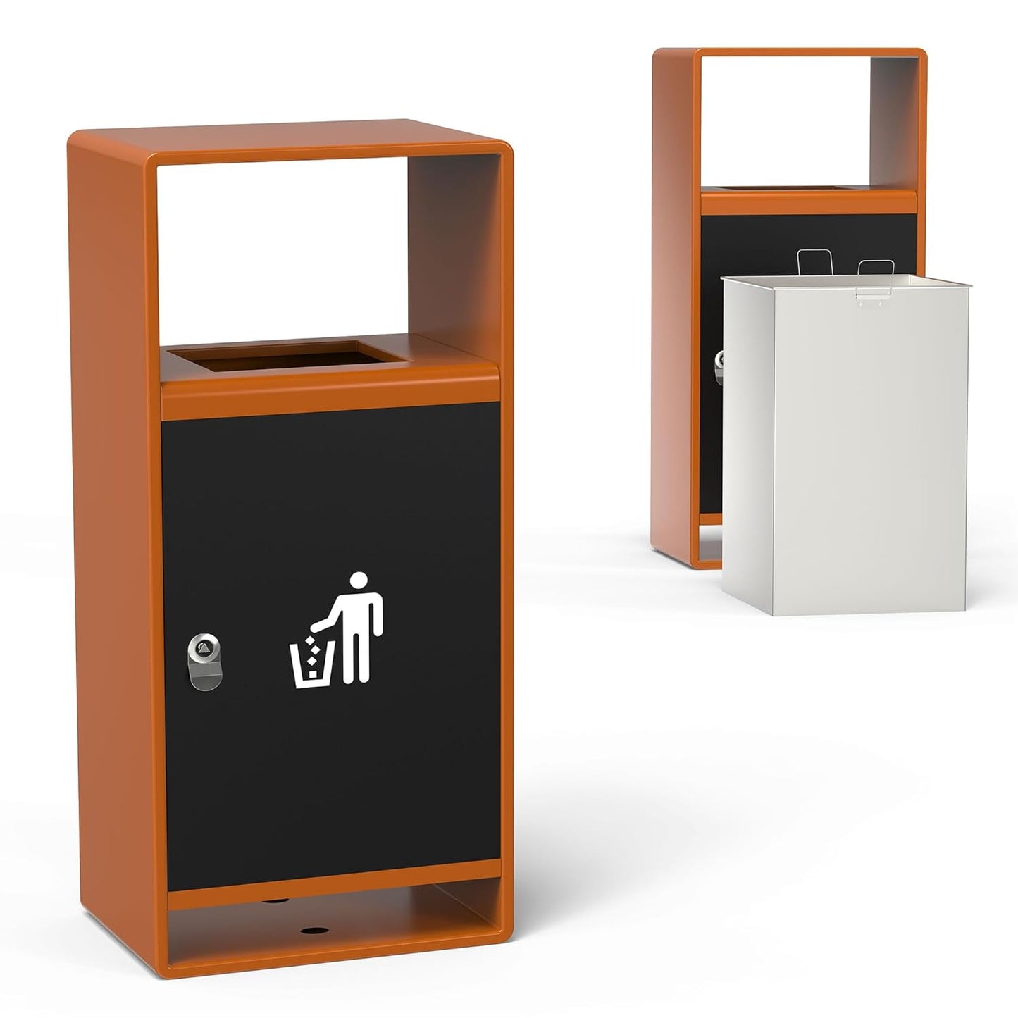 Outdoor Trash Can, 11-Gal Lockable Commercial Metal Waste Bin w/Tri-Key, Powder-Coated Steel & Removable Stainless Liner,Four-Side Openings—for Hotel Entrances,Parks,Malls (Black-Outdoor)