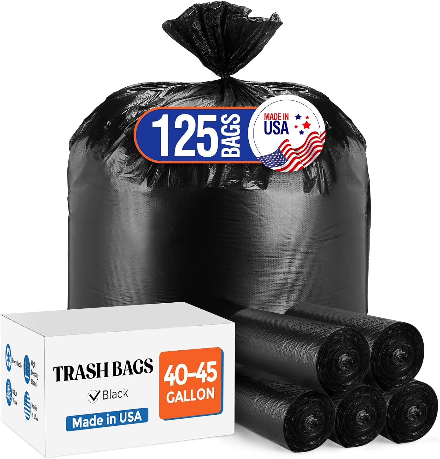 Delxo 30-33 Gallon Trash Bags, 250 Count – Medium Duty Garbage Bags, Thick, Durable & Puncture-Resistant Plastic Bolsas para basura, Perforated Design– Made in USA for Kitchen, Yard, Office (Black)