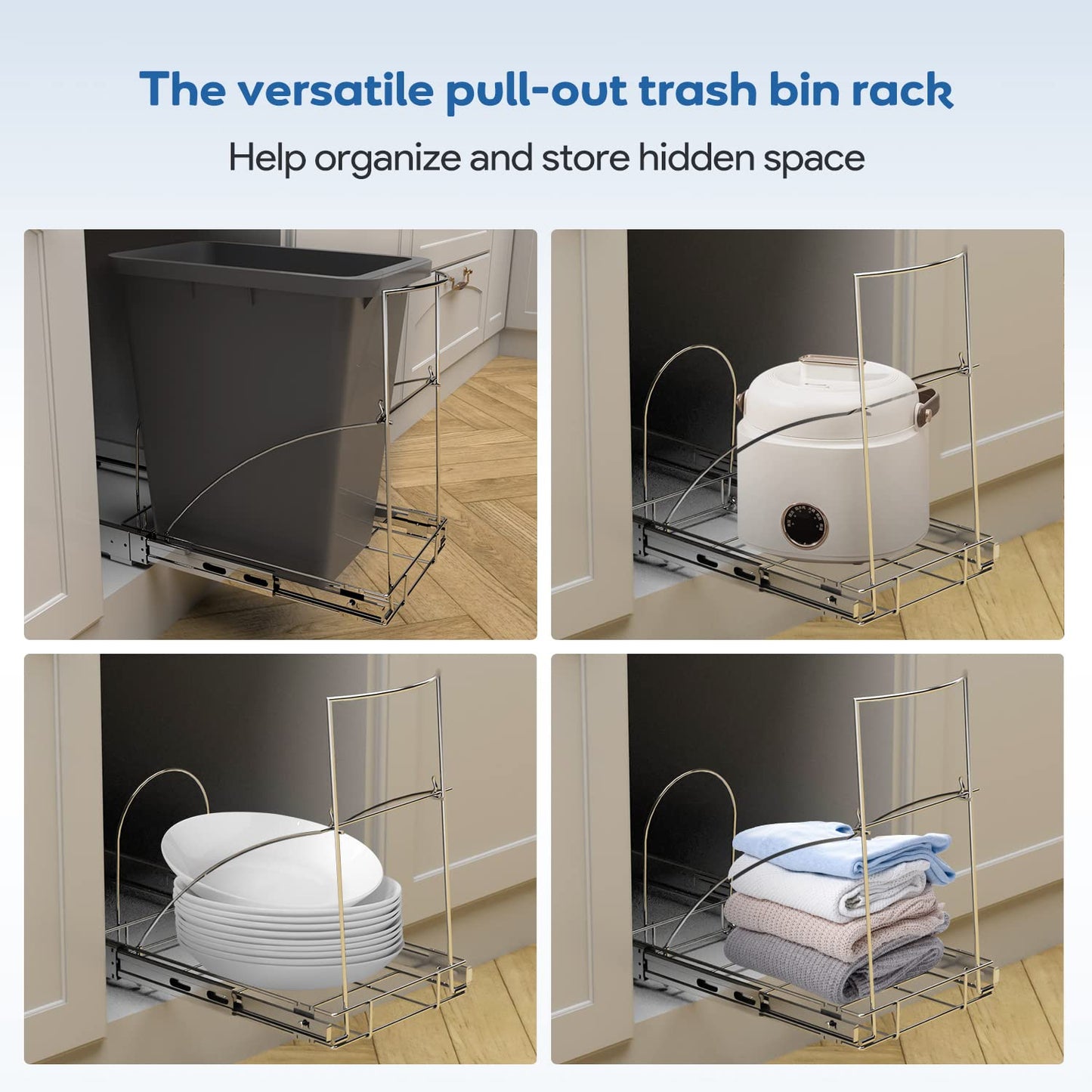 Pull Out Trash Can Under Cabinet & Under Sink - Heavy Duty Sliding Adjustable Cabinet Garbage Can Organizer, Requires Minimum Cabinets Opening 13" W X 18" D,Chrome Finish (Waste Bin Not Included)