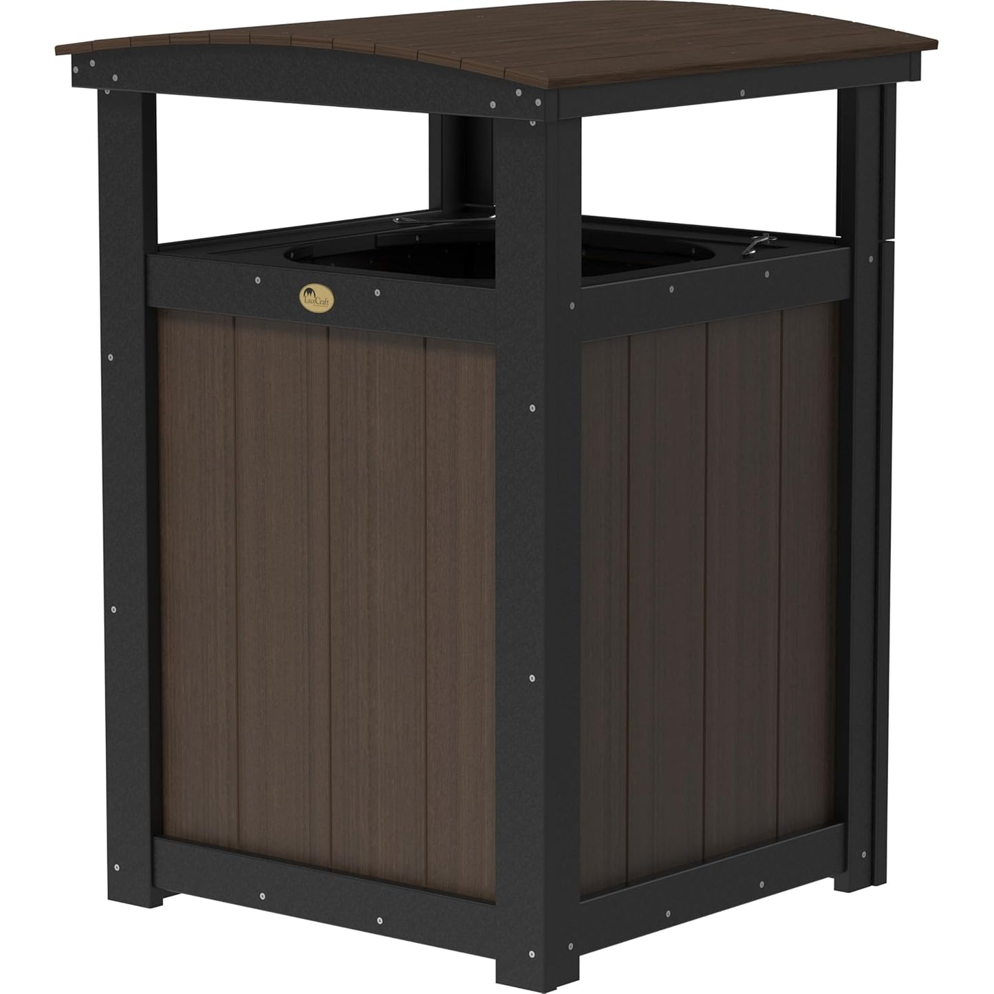 LuxCraft Poly Outdoor Trash Can, Garbage Can Outdoor - Durable All Weather Commercial Trash Can & Residential Outdoor Trash Bin for Patio Pool Park Business and Personal (Antique Mahogany & Black)