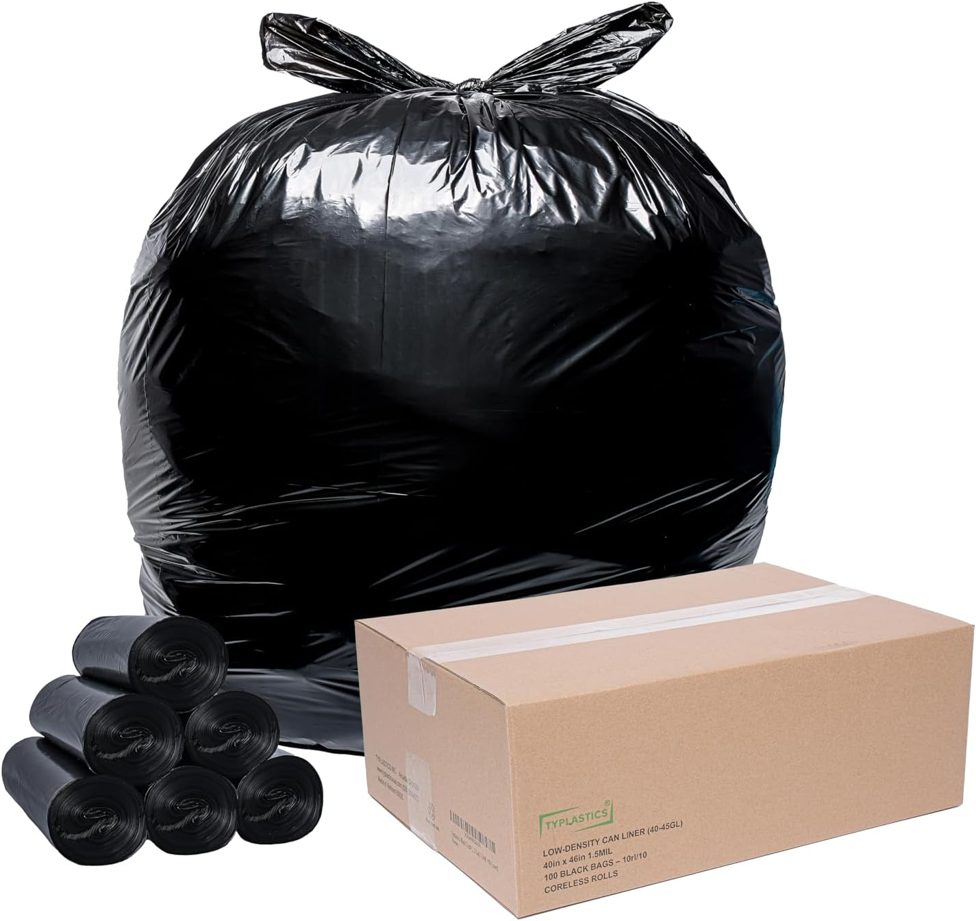 TYPLASTICS Heavy Duty 55-60 Gallon Trash Can Liners, 36" x 60", 1.2Mil, Black Garbage Bags, Multipurpose for Lawn, Leaf, Yard, Office, Outdoor, Gardening, Commercial and Industrial - Boxes of 100