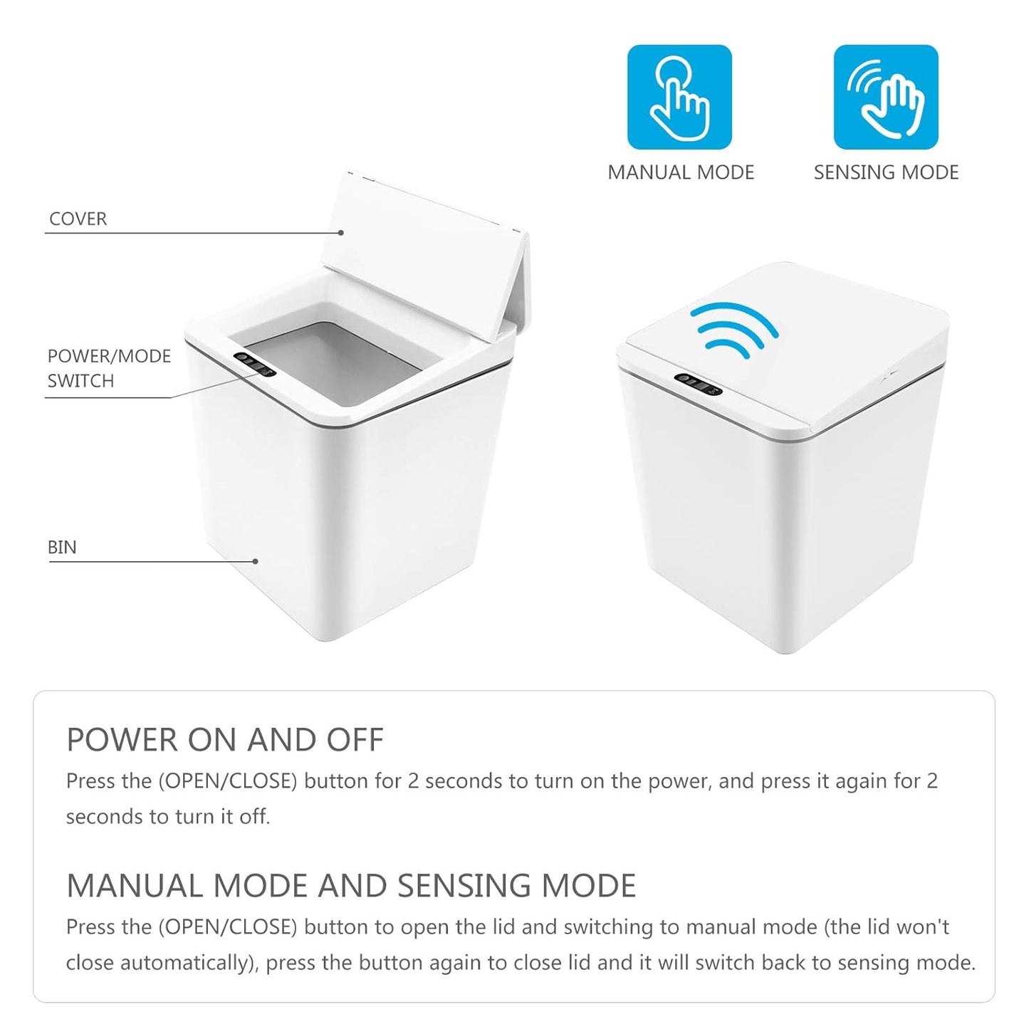 Automatic Small Countertop Trash Can, Rechargeable Mini Desktop Waste Bin with Lid for Office Desk/Bedside Table/Coffee Bar, White-1.5 Gal