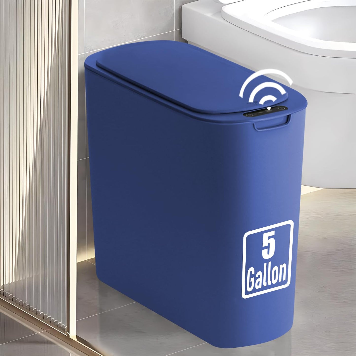 5 Gallon Motion Senor Bathroom Trash Can with Lid, Automatic Garbage Can Touchless, Smart Plastic Waste Basket for Narrow Spaces, Bathroom, Office, Bedroom, Living Room (Black)
