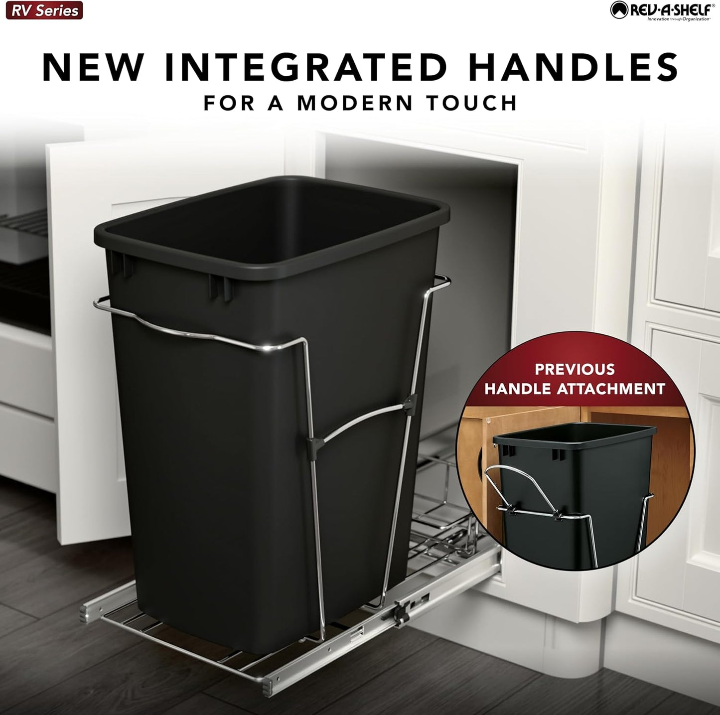 Rev-A-Shelf Double Pullout Trash Can for Kitchen Cabinets 35 Qt Garbage Recycling Bin on Full Extension Slides, Black, RV-18KD-18C S