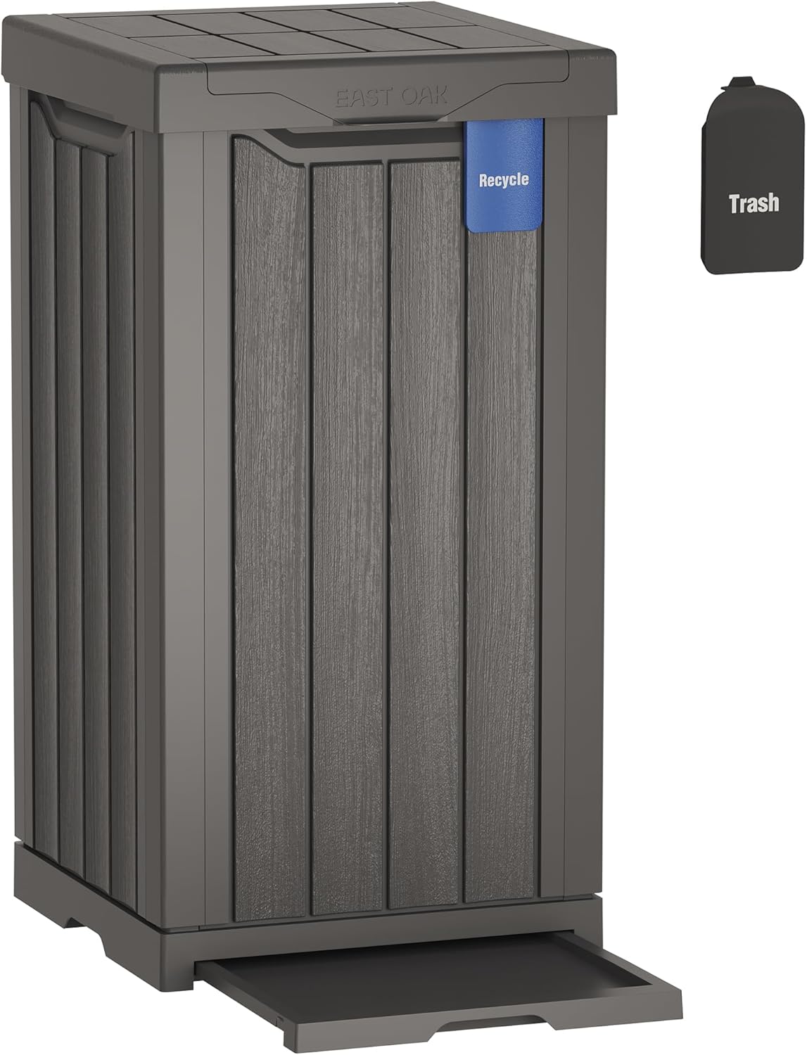 EAST OAK 76 Gallon Outdoor Trash Can | Waterproof Resin Garbage Can with Tiered Lid & Drip Tray | Outside Trash Bin for Patio | Kitchen, Backyard & Deck | Gray Color
