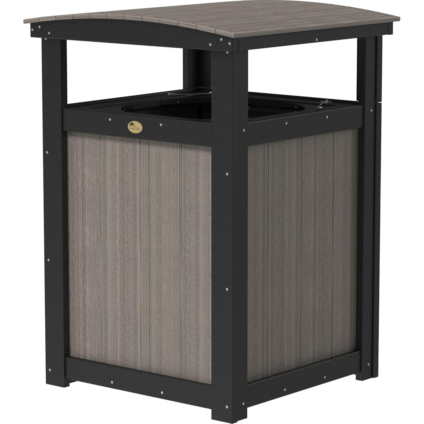 LuxCraft Poly Outdoor Trash Can, Garbage Can Outdoor - Durable All Weather Commercial Trash Can & Residential Outdoor Trash Bin for Patio Pool Park Business and Personal (Antique Mahogany & Black)