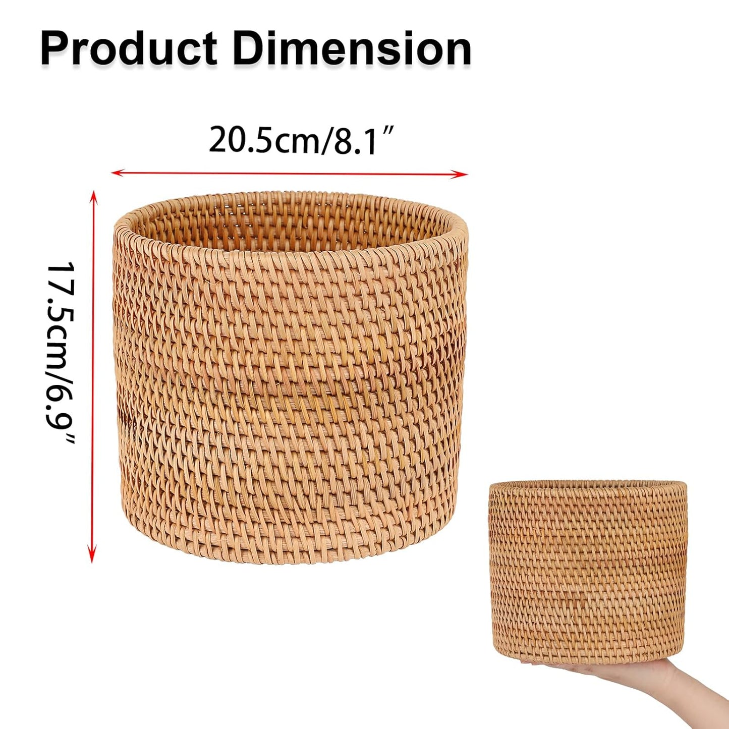 Sumnacon Mini Wicker Trash Can Cute Round Waste Basket for Bedroom Desktop Natural Rattan Trash Can for Bathroom,Office,Kitchen Versatile Woven Trash Cans for Paper Waste,Plant,Flower