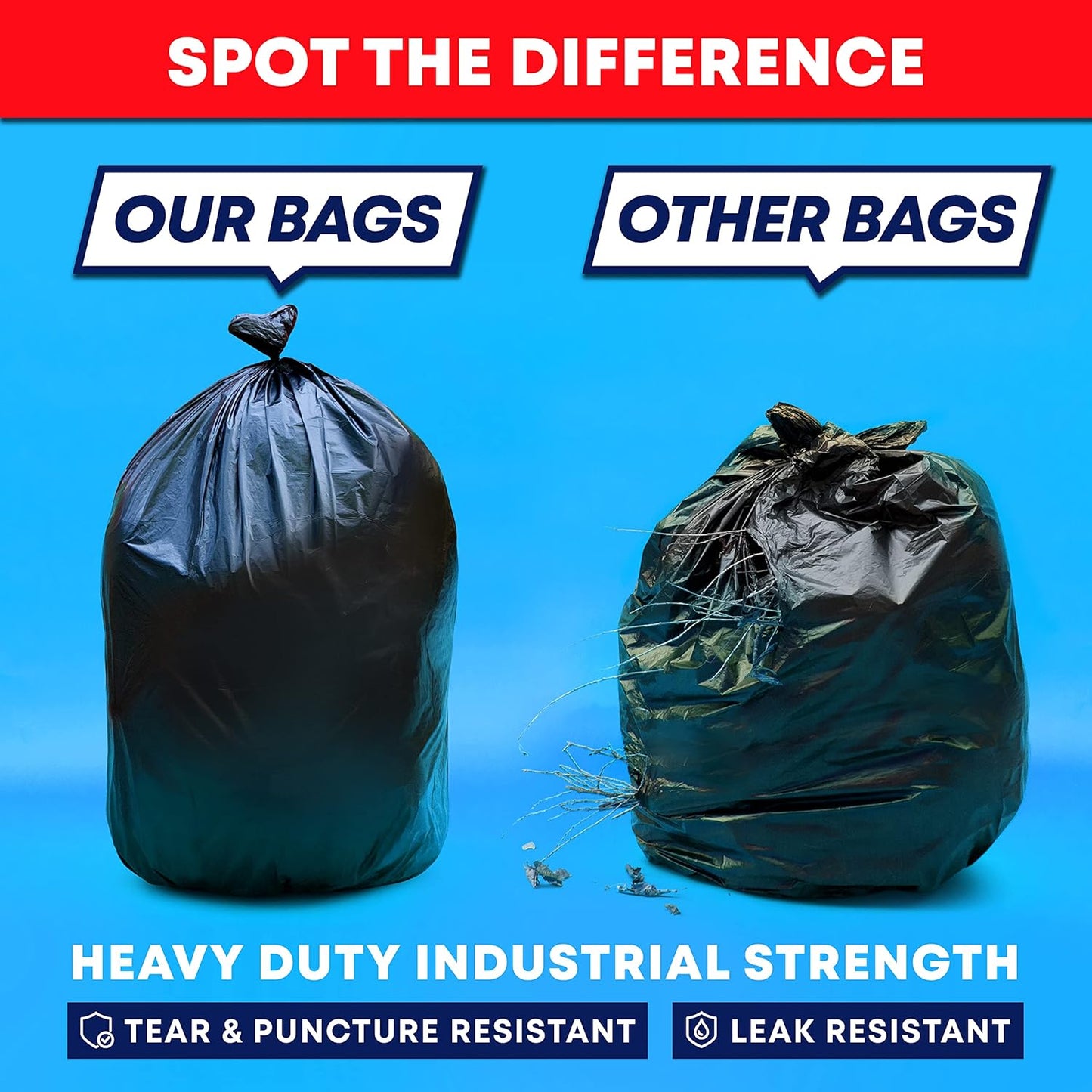 Tasker 95-96 Gallon Trash Bags Heavy Duty (Mega-Value 50/Bags w/Ties) 95-100 Gallon Trash Bags│Black Heavy Duty Trash Bag │Extra Large Garbage Bags