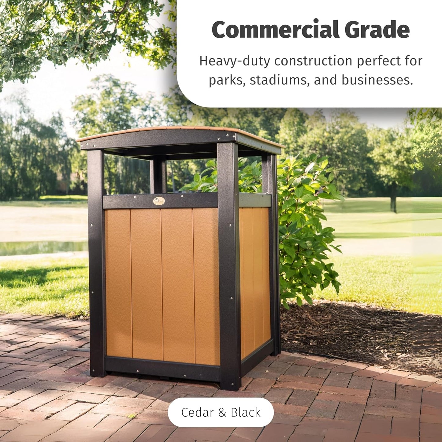 LuxCraft Poly Outdoor Trash Can, Garbage Can Outdoor - Durable All Weather Commercial Trash Can & Residential Outdoor Trash Bin for Patio Pool Park Business and Personal (Antique Mahogany & Black)